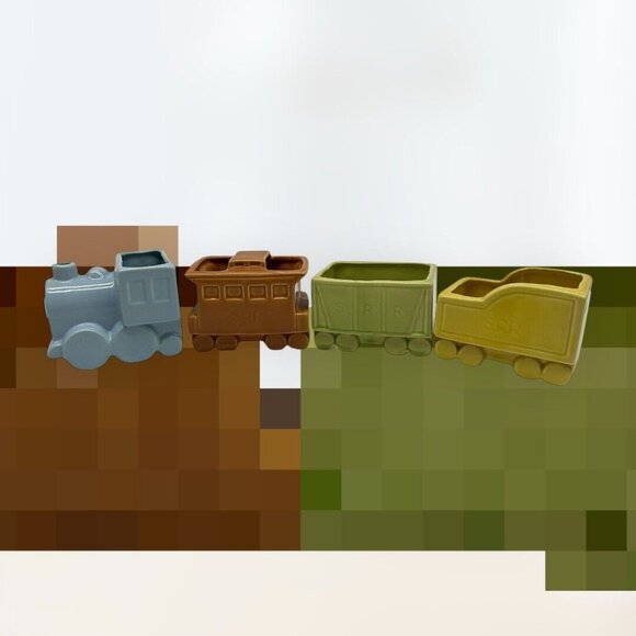 Shawnee Vintage 4 Piece Pottery S.R.R. Train Engine and Cars Planter Set MCM - Picture 3 of 16